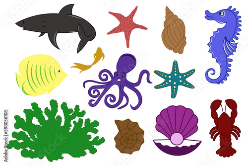 Vector Set of Cute Sea Creatures