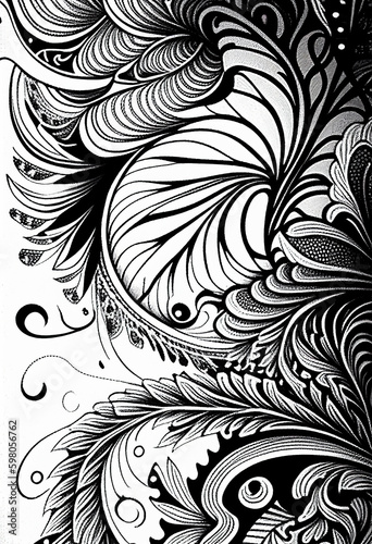 Organic pattern from black ink on a white background. AI Generated