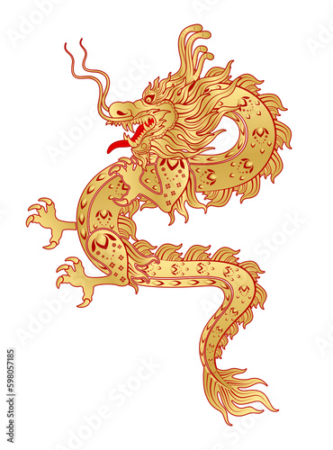 Traditional chinese dragon red gold zodiac sign. China lunar calendar animal happy new year. For card design print media or festival. File PNG illustration.