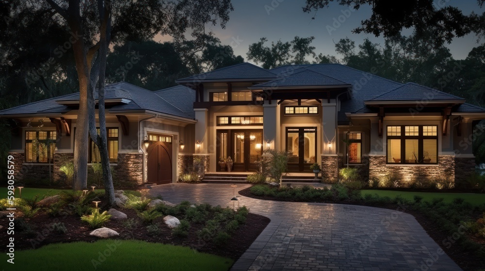 Beautiful Home Exterior. Generative AI Beautiful Home Exterior. Generative AI