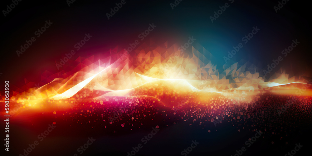 Modern wavy lines abstract background with bokeh. Wavy background in many colors. Additional wallpaper, background or web in 3D design. Illustration generated by AI