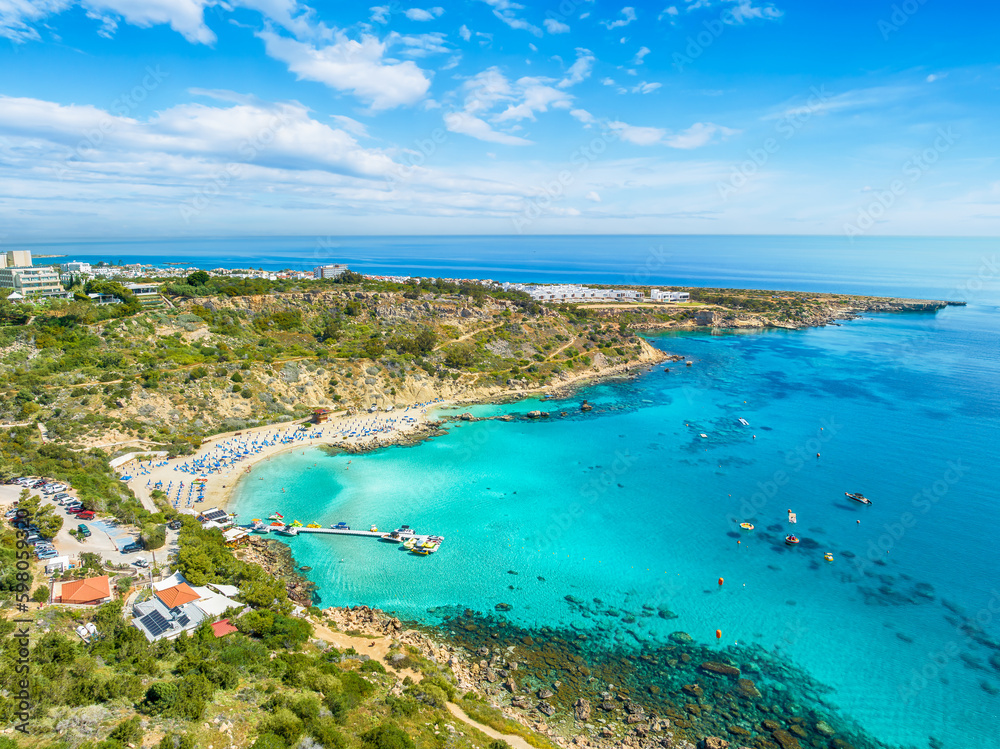 Landscape with Konnos beach in Protaras, Cyprus