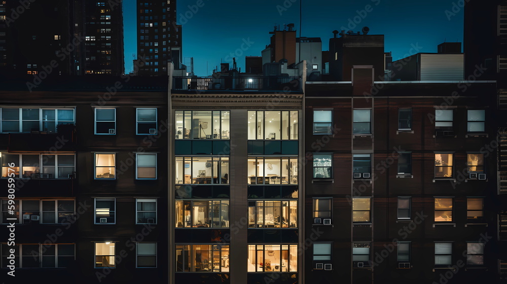 New York city panorama at night view from windows blurred light usa urban,generated ai New York city panorama at night view from windows blurred light usa urban,generated ai