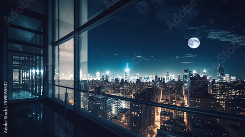  New York city panorama at night view from windows blurred light usa urban,generated ai © Aleksandr