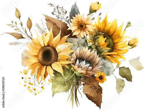 watercolor sunflower bouquet