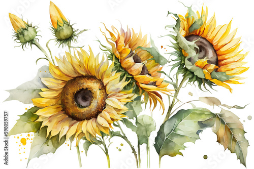 watercolor sunflower composition photo