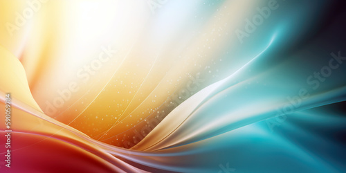 Modern wavy lines abstract background with bokeh. Wavy background in many colors. Additional wallpaper, background or web in 3D design. Illustration generated by AI