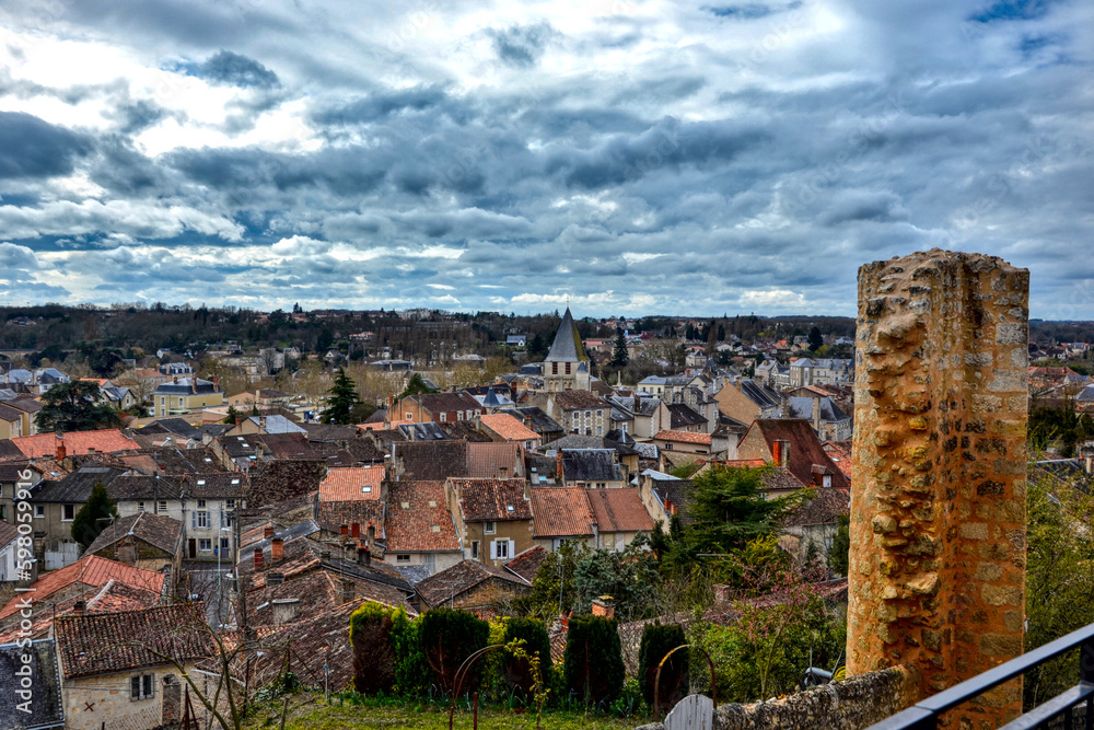 Chauvigny, France - March 25th 2016 : rural cityscape of Chauvigny. High view from one of the castle of the medieval part of the city. It's a famous place for its 5 medieval castles.