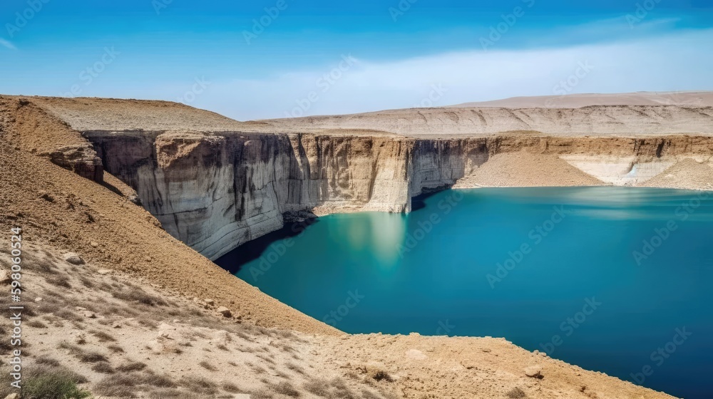 Vintage photograph of the amazingly blue lakes of Band - e - Amir with surrounding cliffs in rural. generative ai