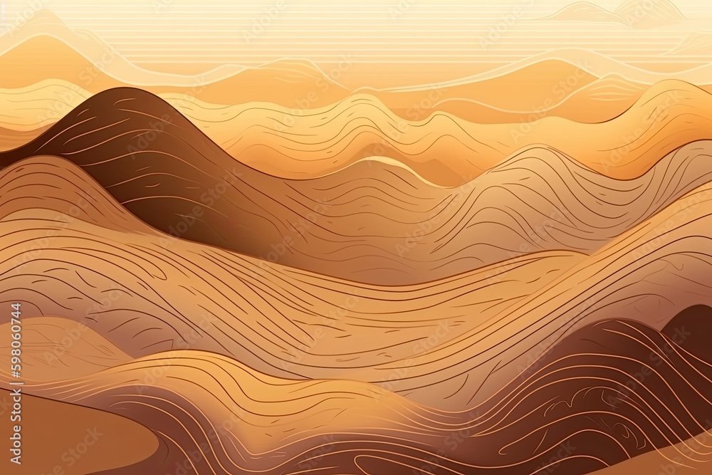 Minimalistic orange-red mountainous abstract with gold accents for stylish decor, postcards, or celebratory posters. Generative AI
