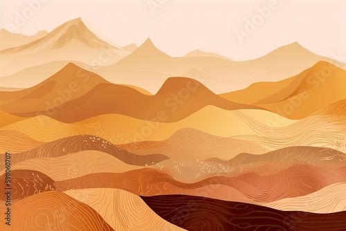 Minimalistic orange-red mountainous abstract with gold accents for stylish decor  postcards  or celebratory posters. Generative AI