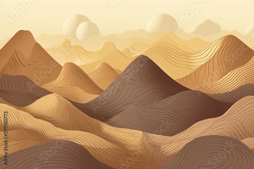 Minimalistic orange-red mountainous abstract with gold accents for stylish decor  postcards  or celebratory posters. Generative AI