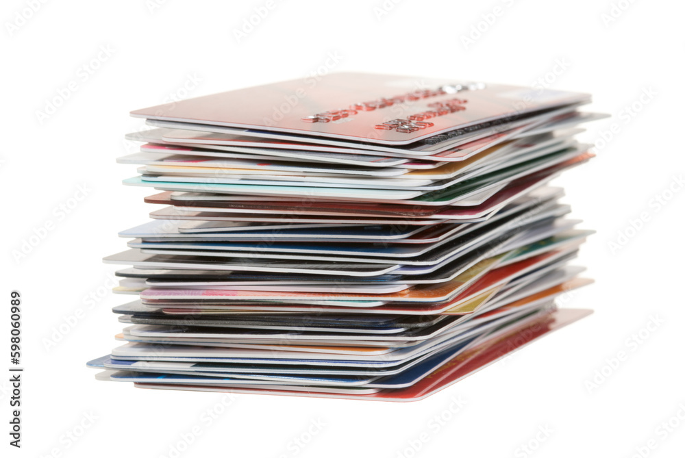 A stack of credit cards isolated on white A stack of credit cards isolated on white