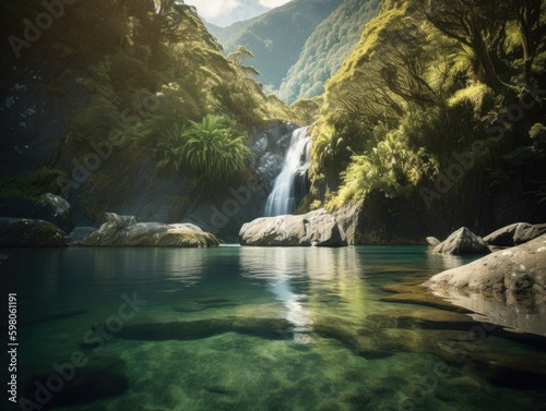 Fiordland National Park's Majestic Waterfall and Pool