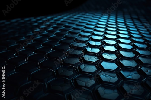 Network connection concept blue honeycomb shiny background. Futuristic Abstract Geometric Background Design Made with Generative Space Illustration AI Scy fi