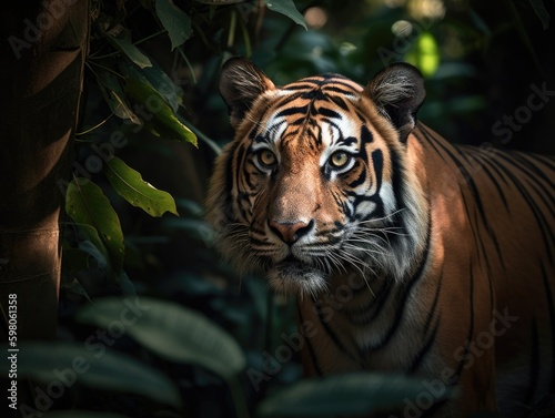 Majestic Bengal Tiger in Lush Jungle Canopy