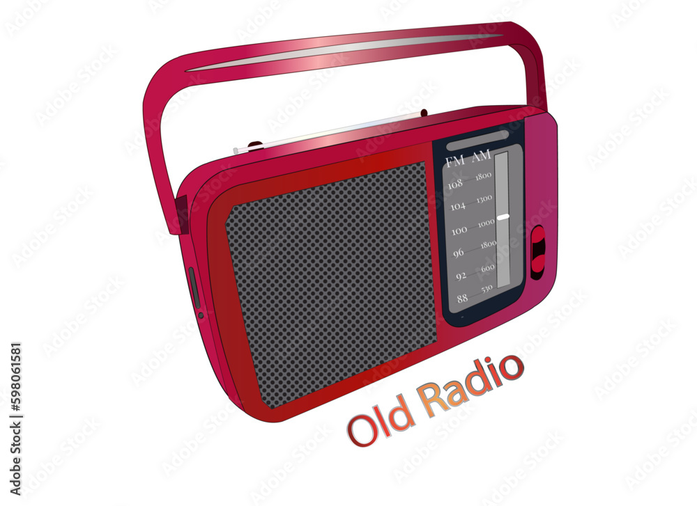 Classic red radio with intel receiver and large black speaker Classic red radio with intel receiver and large black speaker