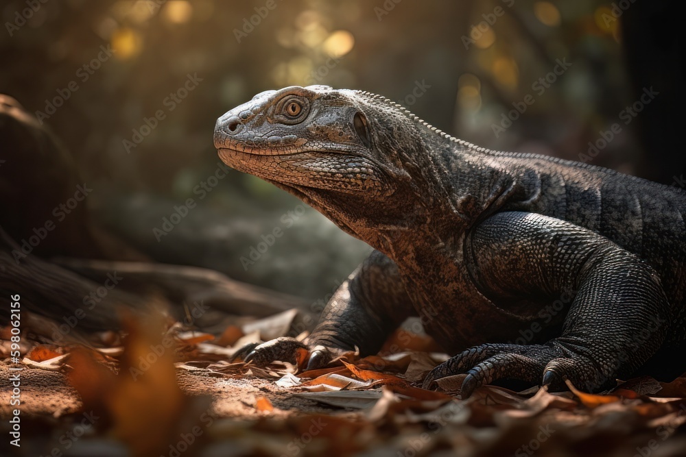 Komodo dragon in the jungle. Generative AI Komodo dragon in the jungle. Generative AI