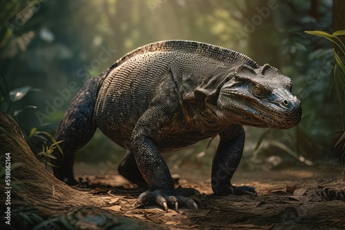 Komodo dragon in the jungle. Generative AI