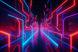 Abstract Neon Geometric Background, Colorful Glowing Lines, Futuristic Technology Wallpaper 3D Render