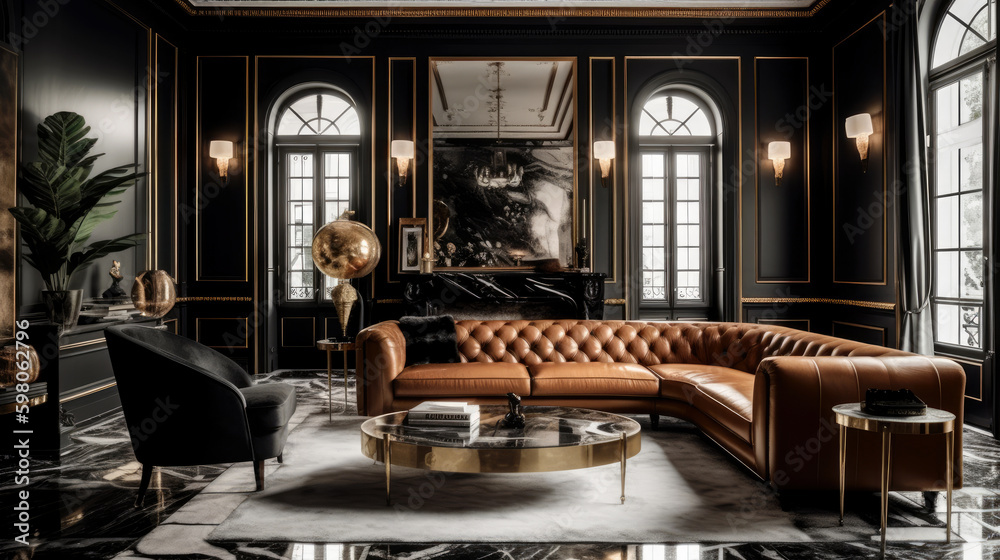Interior of a modern luxury living room with floor-to-ceiling windows ...