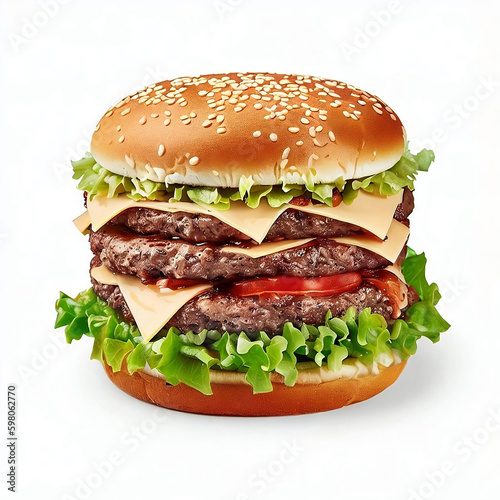 double hamburger isolated on white background created with Generative AI