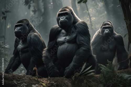 Gorilla, Gorillas Group, Wild life, Wild Animals, Safari, Animal, Made by AI, AI generated, Artificial intelligence	
