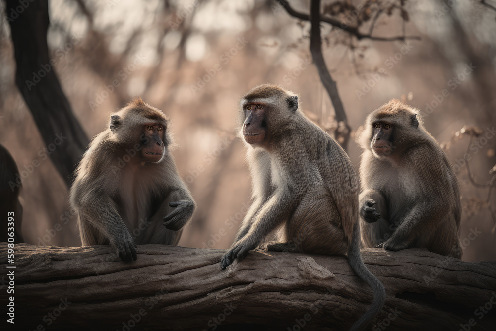 Fototapeta premium Monkey, Monkeys Group, Wild life, Wild Animals, Safari, Animal, Made by AI, AI generated, Artificial intelligence 