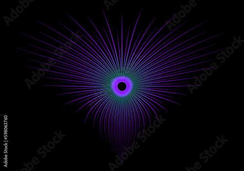 Figura fantástica en azul, verde y morado o violeta sobre fondo negro. Espectro