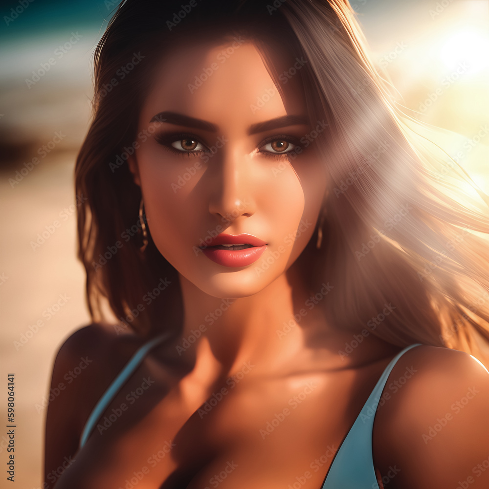 Frau am Strand, generative AI Frau am Strand, generative AI