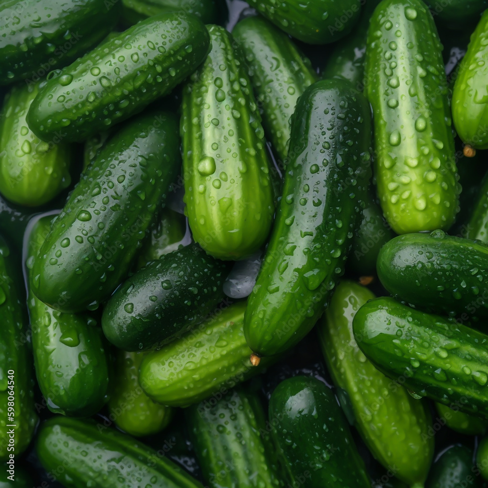 green, fresh cucumbers with drops of water, generative ai green, fresh cucumbers with drops of water, generative ai