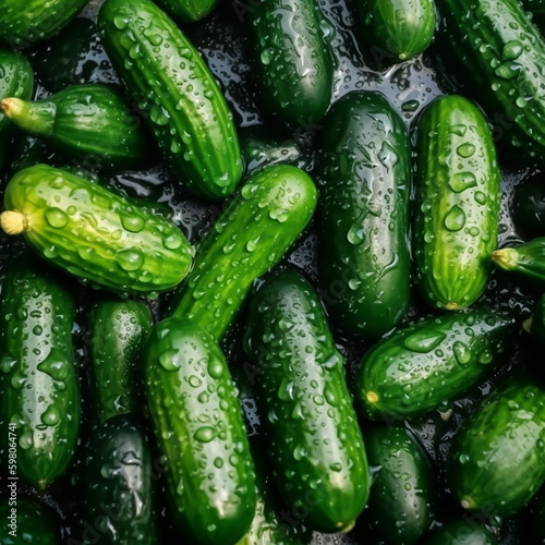 green, fresh cucumbers, generative ai