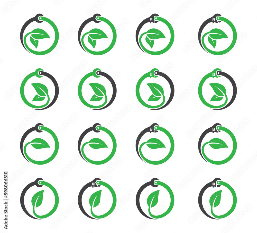 Wrench Leaf Repair Logo Concept symbol sign icon Design Element. Plumbing, Construction Building, House, Home Repair, Mechanic Services Logotype. Vector illustration template Wrench Leaf Repair Logo Concept symbol sign icon Design Element. Plumbing, Construction Building, House, Home Repair, Mechanic Services Logotype. Vector illustration template