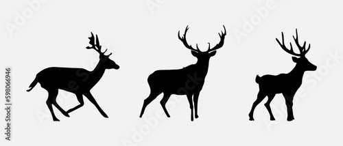 isolated black silhouette of a deer , vector collection