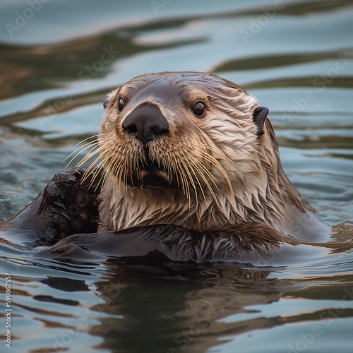 An otter swimming in a lake ai, ai generative, illustration