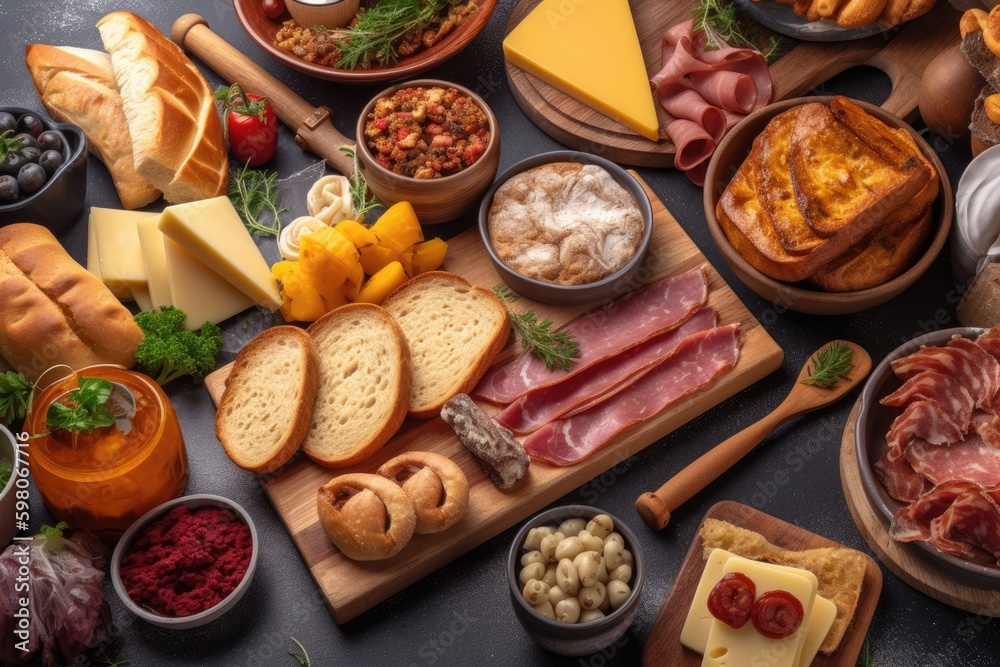 banquet table filled with a variety of delicious food. Generative AI Generative AI banquet table filled with a variety of delicious food. Generative AI Generative AI