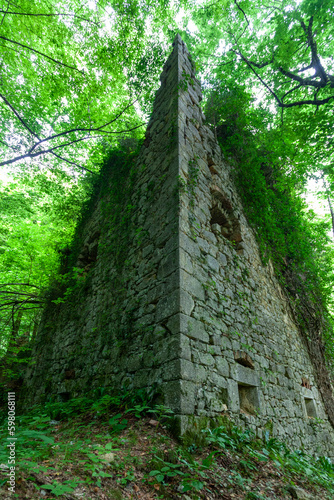 The ruins of Luknja castle in the forest. Novo mesto, Slovenia, European Union.