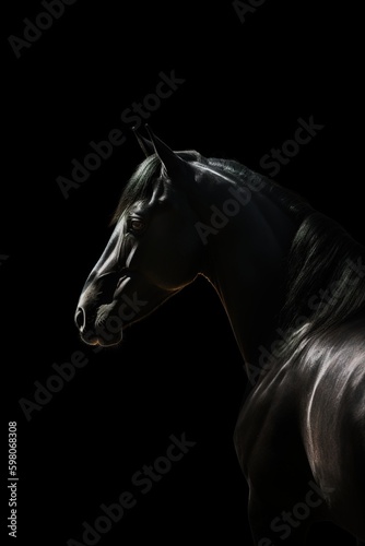 Portrait of a dark horse on a black background. generative ai © Svfotoroom