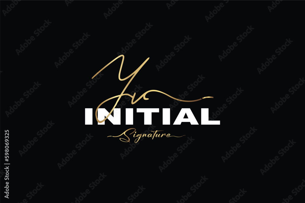 Initial Y and V Logo Design in Elegant Gold Handwriting Style. YV