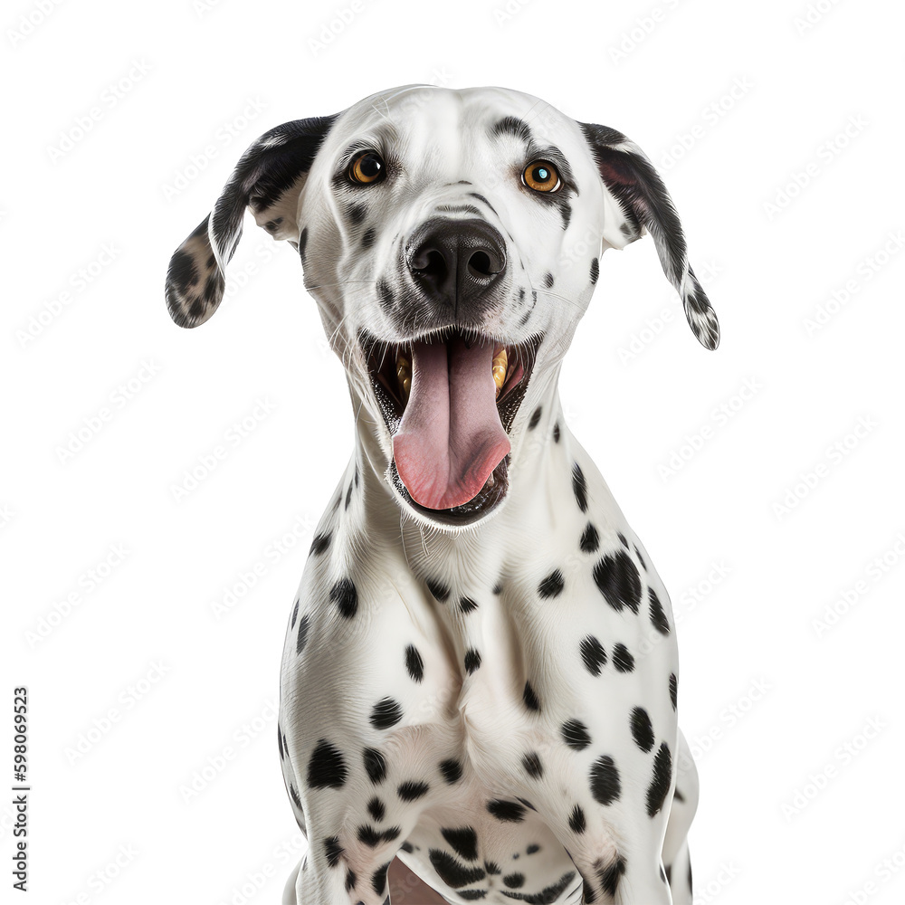 Dalmatian dog with happy face isolated on white background