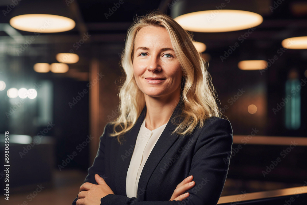 Female executive CEO leading a tech company. generative AI - obrazy, fototapety, plakaty 