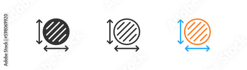 Area size icon on light background. Diameter symbol. Radius of circle. Outline, flat and colored style. Flat design. Vector illustration