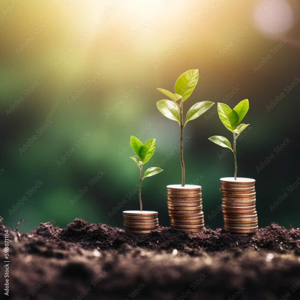 money management concept, coin stack and plant, generative ai money management concept, coin stack and plant, generative ai