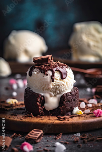 AI GENERATIVE,Creamy vanilla ice cream on a rich chocolate