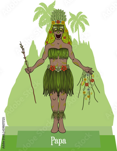 Illustration vector isolated of mythical Hawaiian, Polynesian, Papa, earth mother goddess.