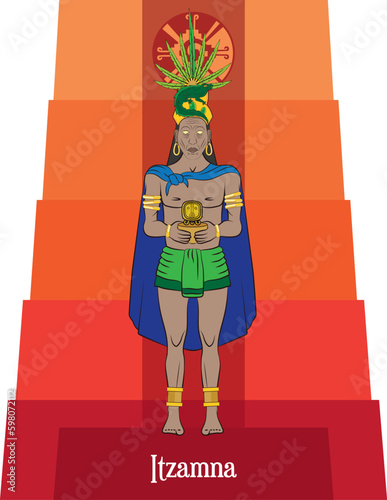 Illustration vector isolated of Mayan mythical god, Itzamna, Wisdom god, knowledge god