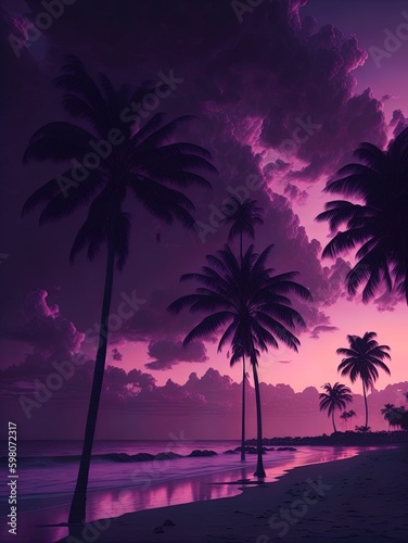 Heavy lightning Palm trees sunset | Call for Content | Generated by AI Generative | Part - 3