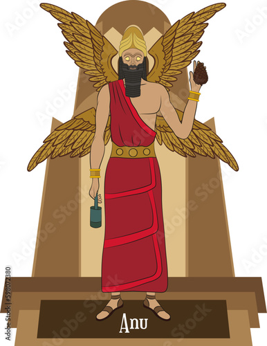 Illustration vector isolated of Mesopotamian mythical god, Anu, Sky god, king of gods