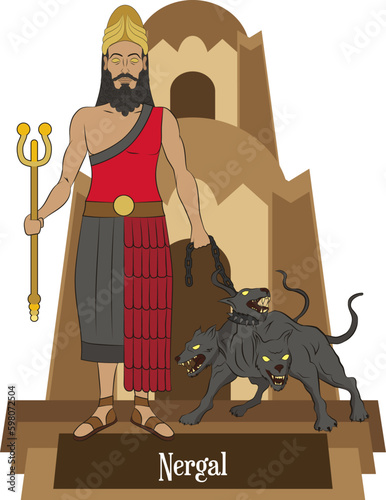 Illustration vector isolated of Mesopotamian mythical god, Nergal, Underworld god, death god.