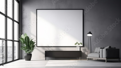 Interior of modern living room with gray and white walls, Generative AI